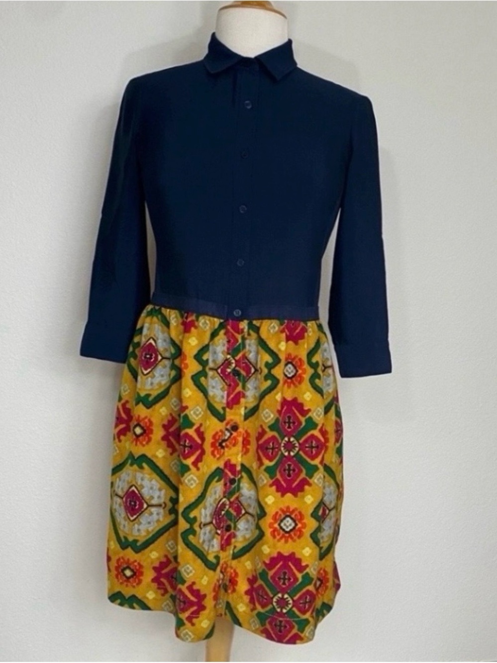 Rachel Rachel Roy Women's Navy Bright Aztec Button Mini Shirt Dress Size 2 Boho